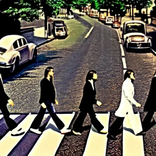 Image similar to abbey road album cover, aerial view