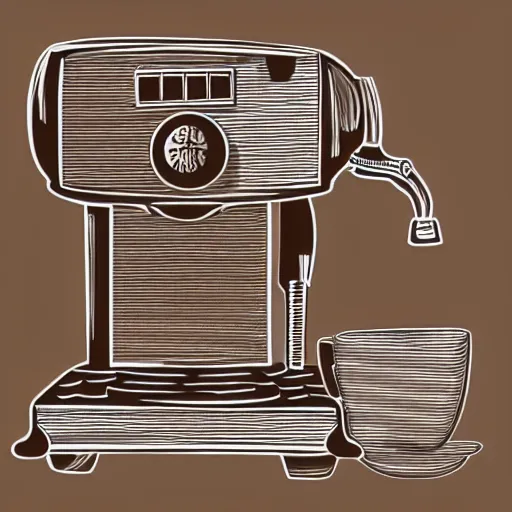 Prompt: espresso machine, coffee, hand drawn, engraved vector, by alexanderpokusay