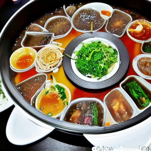 Prompt: a hotpot with sichuan style ， a view from the top