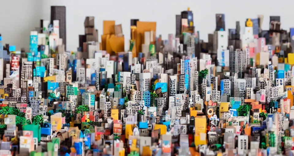 Image similar to Tokyo skyline made entirely of cardboard boxes, nintendo labo, miniature diorama, macro photography