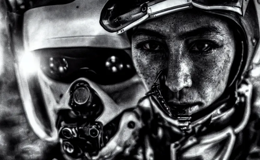 Image similar to cinestill 5 0 d candid photographic portrait by stanley kubrick of dichen lachman as a cyborg wearing rugged black mesh techwear on a dirtbike through an abandoned mall, extreme closeup, modern cyberpunk moody emotional cinematic, snow storm god rays, 8 k, hd, high resolution, 3 5 mm, f / 3 2, ultra realistic faces, ex machina