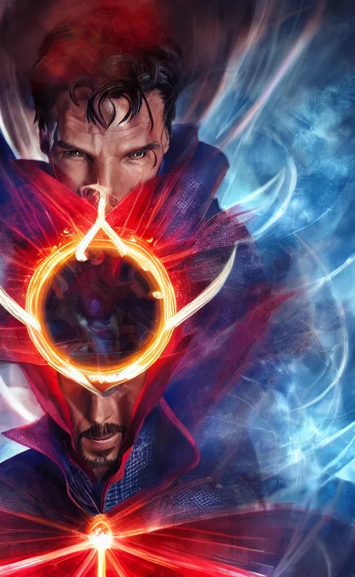 Image similar to epic doctor strange wallpaper, black and red suit, dynamic lighting, photorealistic fantasy concept art, trending on art station, stunning visuals, terrifying, creative, cinematic