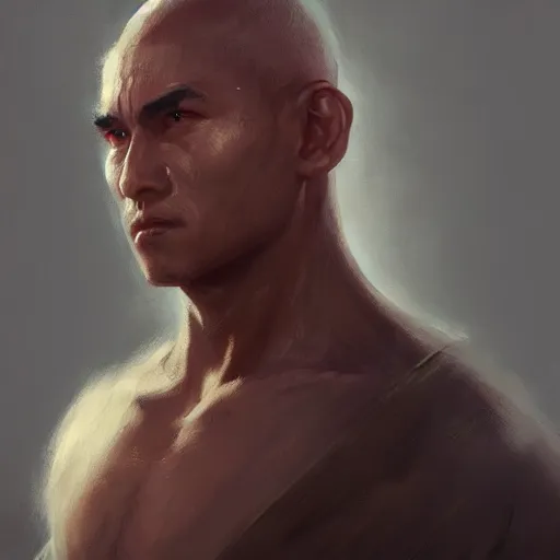 Prompt: A matte oil on canvas portrait of a male martial artist monk by greg rutkowski and artgerm, trending on artstation, dungeons and dragons art
