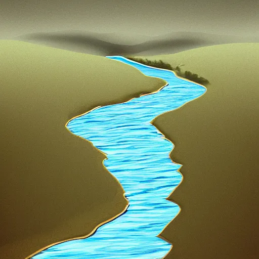 Prompt: digital art painting of a river running through the plains, very mediocre, not detailed at all. - n 9