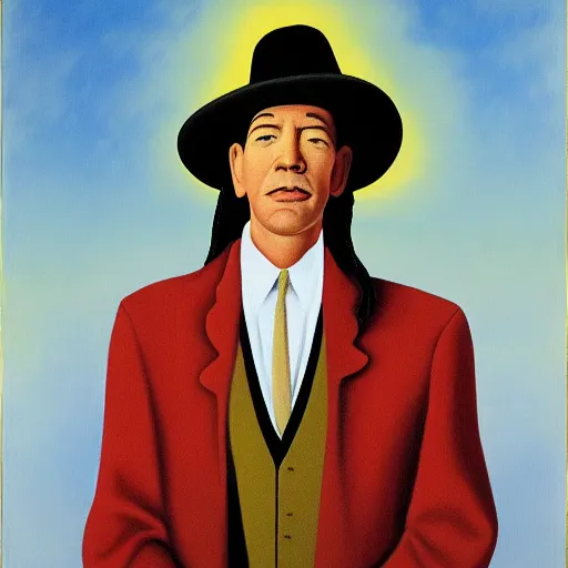 Prompt: painting of stevie ray vaughn by rene magritte, hd, 4 k, detailed, award winning