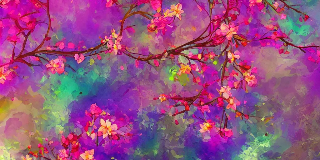 Image similar to loral design with a fine structure and flowing colors and blossoms. high details, artstation trending