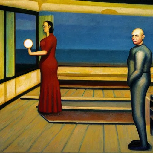 Image similar to twenty thousand leagues under the sea, grant wood, pj crook, edward hopper, oil on canvas