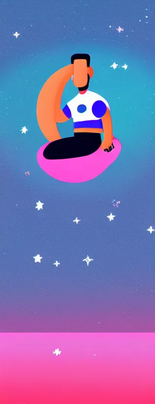 Image similar to “ person floating in space, in the style of kurzgesagt ”