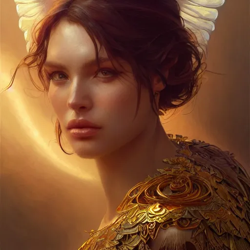Prompt: a female angel, jungle, dramatic light, intricate, highly detailed, digital painting, artstation, concept art, smooth, sharp focus, illustration, unreal engine 5, 8 k, art by artgerm and greg rutkowski and alphonse mucha