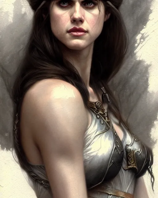 Image similar to alexandra daddario as a female elvish barbarian | | pencil sketch, realistic shaded, fine details, realistic shaded lighting poster by greg rutkowski, magali villeneuve, artgerm, jeremy lipkin and michael garmash and rob rey