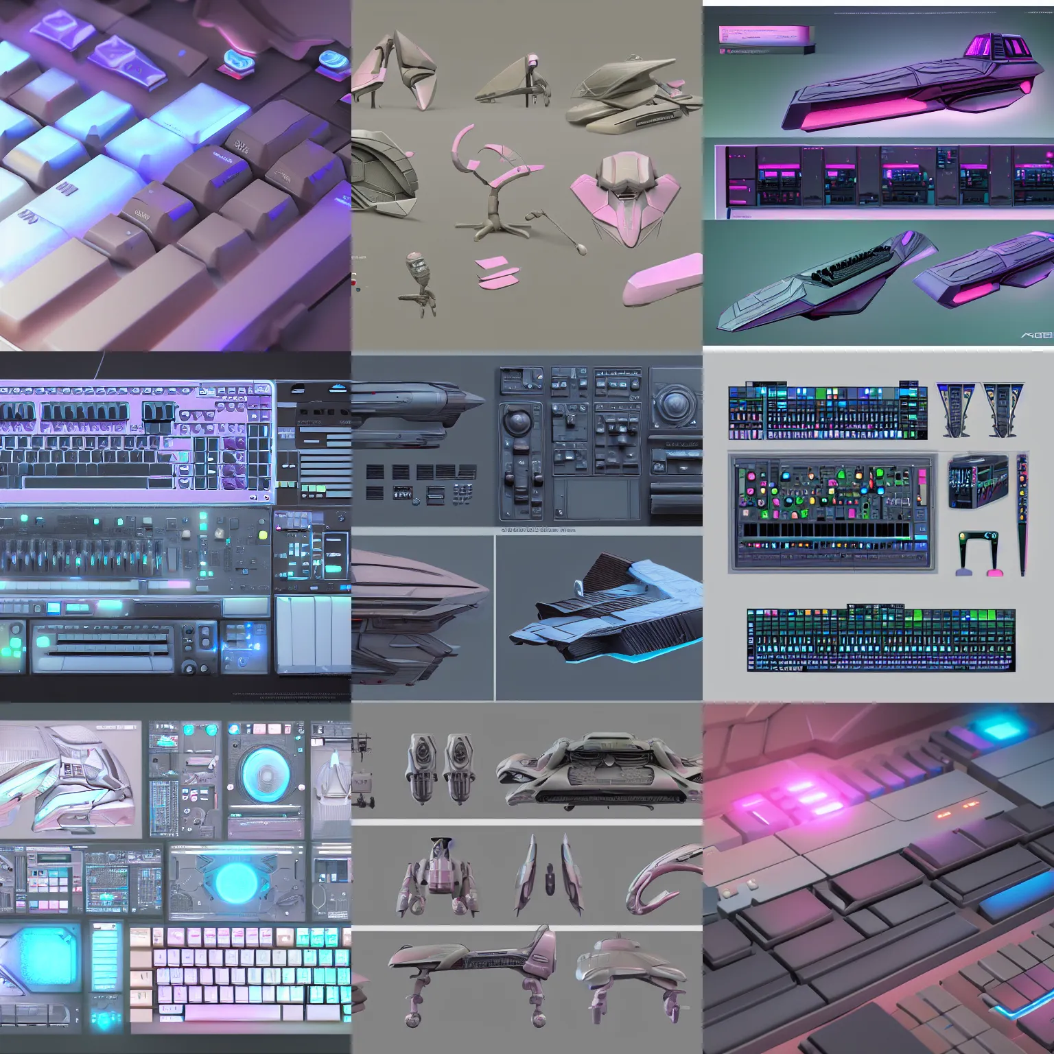 Image similar to Hard Surface Shape Form Exploration, Detailed, artstation, 8k, pastel colors, props, panel, concept, keyboard synthesizer, instrument, keyboard workstation, futuristic, greeble, collection, parts,