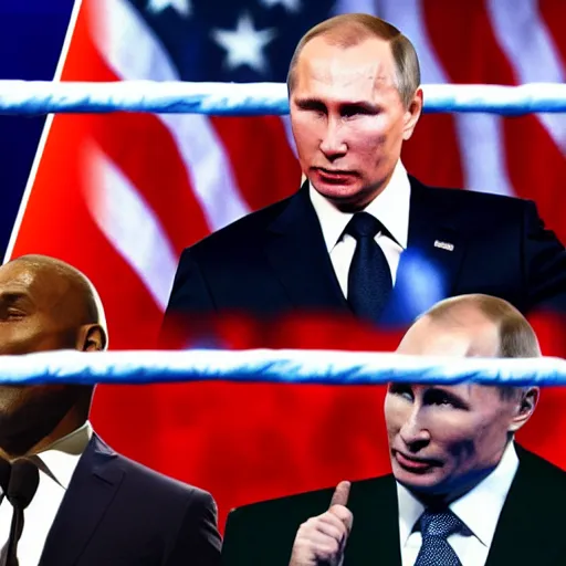 Prompt: heavyweight boxing match putin vs biden. high colors. loud noises