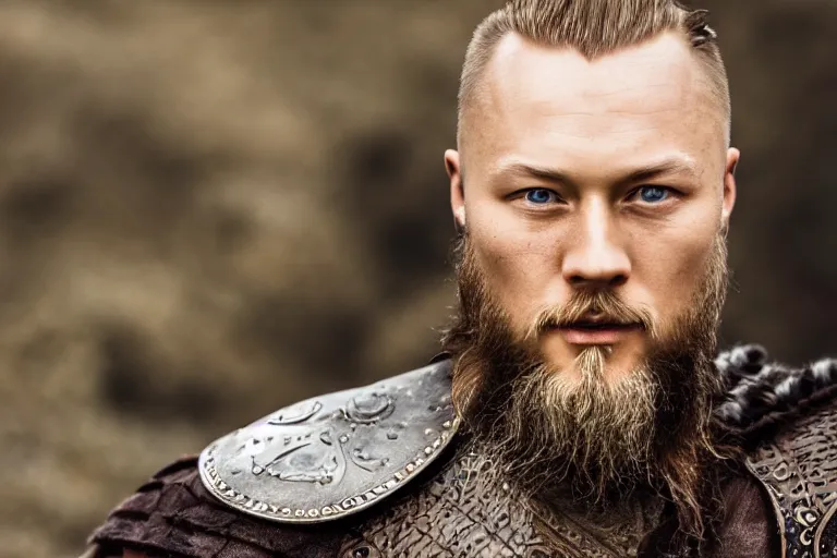 Image similar to a portrait photograph of Ragnar Lothbrok, high resolution image taken with a DSLR camera