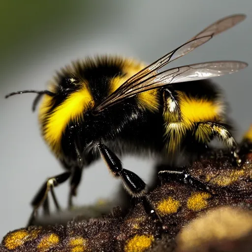 Image similar to bumblebee photo, macro photo, high quality, crisp focus, insect photo, award winning