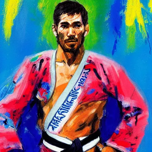 Image similar to painting of a bjj fighter, by leroy neiman