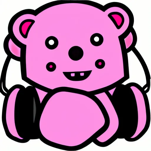 Image similar to a cute pink cuddly bear wearing headphones vector logo