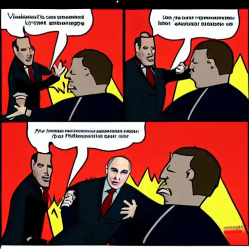 Image similar to vladimir putin being kicked out of a bar, cartoonish, in the style of genndy tartakovsky