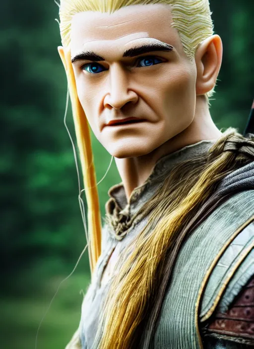 Prompt: photo of legolas in the style of stefan kostic, realistic, detailed, elegant, bokeh, soft focus, golden hour