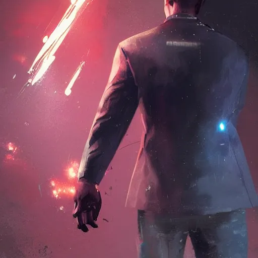 Image similar to connor from detroit become human exploding by greg rutkowski