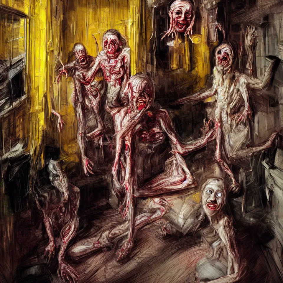 Image similar to bright realistic chabad cult smiling franticly, old apartment, rotten flesh, diffuse lighting, fantasy, intricate, elegant, highly detailed, lifelike, photorealistic, digital painting, artstation, illustration, concept art, smooth, sharp focus, art by francis bacon and jenny saville