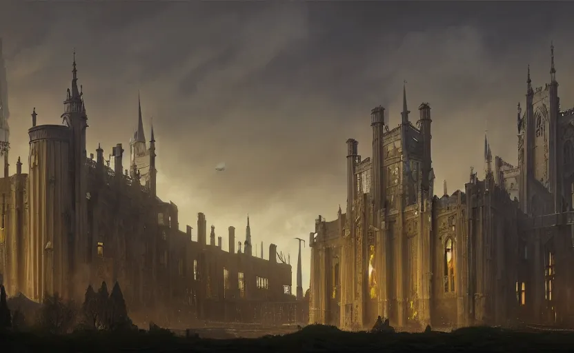Prompt: exterior shot of utopian english medieval stronghold architecture with cinematic lighting by zaha hadid peter zumthor and renzo piano and, darek zabrocki and greg ruthkowski, simon stalenhag, cinematic, holy place, paradise, scifi, futurism, atmospheric, concept art, artstation, trending on artstation