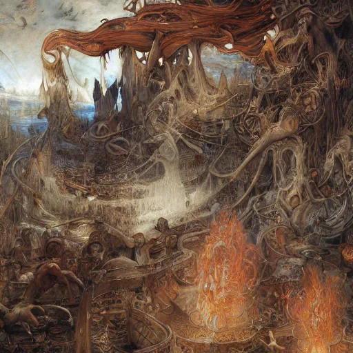 Prompt: disasterpiece holy levy taxation facticity disciples atonal estrangement, by Edgar Maxence and Ross Tran and Michael Whelan and J.M.W Turner and Brueghel metal intricate line drawings, terrible covenant, mixed techniques, detailed and detailed intricate faces, 4k resolution