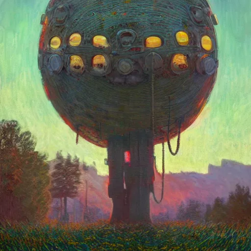 Image similar to highly detailed scene, HD innate, artstation style, artstation form, The queen of the sun, by Simon Stålenhag and Claude Monet, oil on canvas