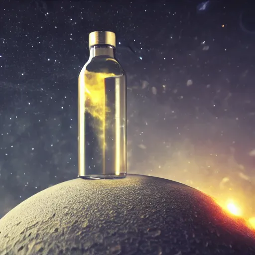 Prompt: a distant universe contained inside a bottle, octane render, close - up studio photo, studio lighting, path traced, highly detailed, high quality, hyperrealistic, concept art, digital art, trending on artstation, cinematic, high coherence, epic scene, 8 k hdr, high contrast,