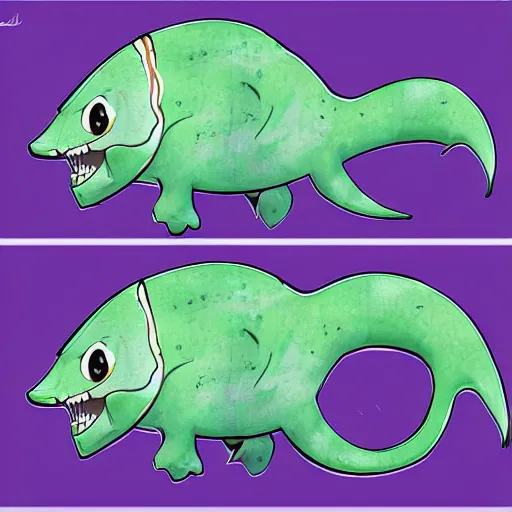Image similar to fish dinosaur chibi style concept art