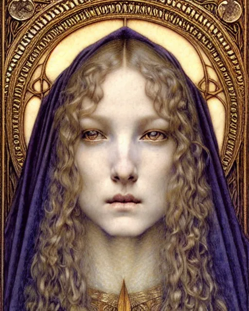 Image similar to detailed realistic beautiful young medieval queen face portrait by jean delville, gustave dore and marco mazzoni, art nouveau, symbolist, visionary, gothic, pre - raphaelite. horizontal symmetry