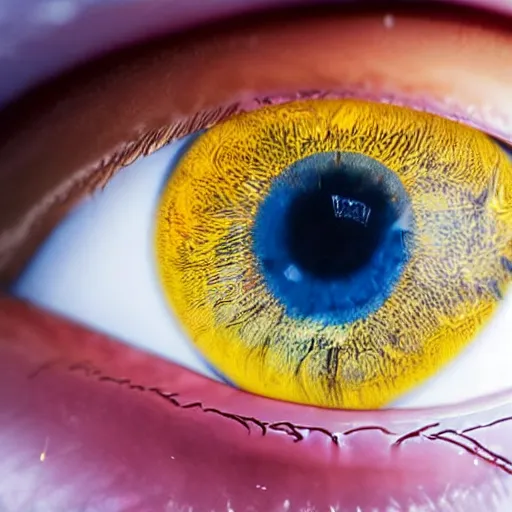 Prompt: A close up of a human eye, with the iris and pupil clearly visible, in bright colors.