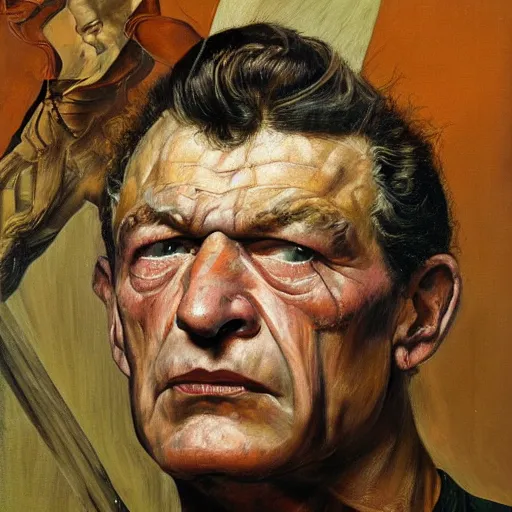 Image similar to high quality high detail painting by lucian freud and frank frazetta, hd, powerful man