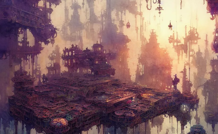 Image similar to the amazing floating city, fantasy, steampunk. intricate, amazing composition, colorful watercolor, by ruan jia, by maxfield parrish, by marc simonetti, by hikari shimoda, by robert hubert, by zhang kechun, illustration, gloomy