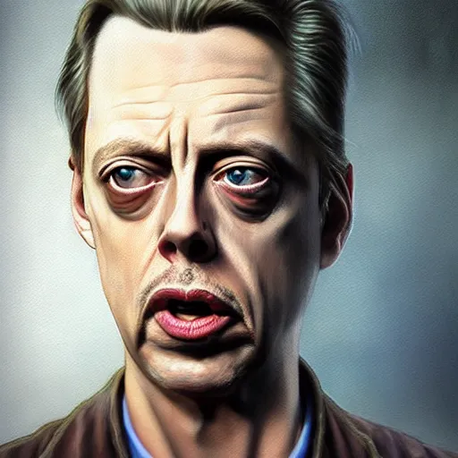 Image similar to hyperrealistic mixed media high resolution painting of a Steve Buscemi in Total Recall, stunning 3d render inspired art by István Sándorfi and Greg Rutkowski and Unreal Engine, perfect symmetry, dim volumetric lighting, 8k octane beautifully detailed render, post-processing, extremely hyper-detailed, intricate, epic composition, highly detailed attributes, highly detailed atmosphere, cinematic lighting, masterpiece, trending on artstation, very very detailed, masterpiece, stunning, flawless structure, lifelike texture, perfection,