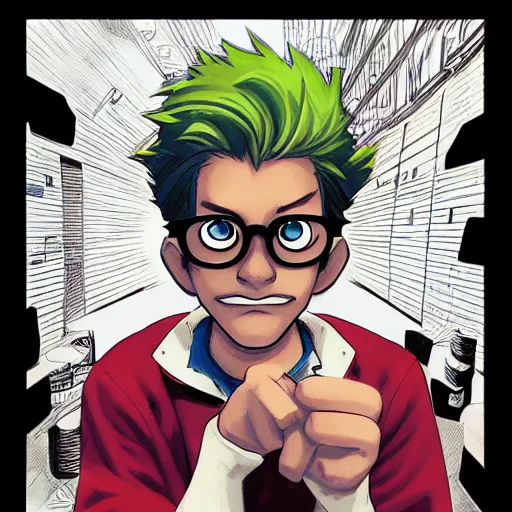 Image similar to nerd guy with psychic powers, by jamie hewlett and artgerm,