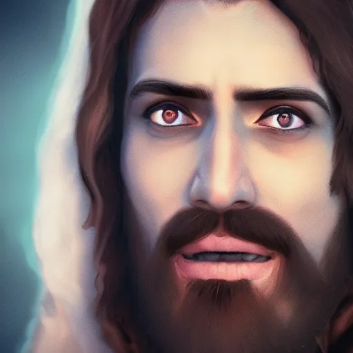 Image similar to jesus as a hype bestie, cgsociety, artstation, 8 k, high detalied,