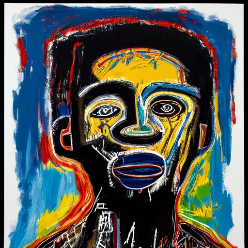 Image similar to A extremely highly detailed majestic hi-res beautiful immaculate head and shoulders painting of a strong black african man by Jean-Michel Basquiat, 8k, high textures, hyper sharp, insanely detailed and intricate, super detailed, 4k HDR high quality