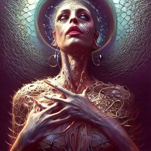 Image similar to low angle shot of a human woman by clive barker, intricate, elegant, highly detailed, centered, digital painting, artstation, concept art, smooth, sharp focus, illustration, artgerm, Tomasz Alen Kopera, Peter Mohrbacher donato giancola, Joseph Christian Leyendecker, WLOP, Boris Vallejo.