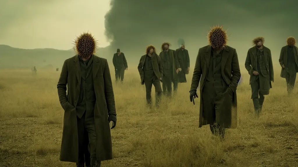 Image similar to the prickly blinders film still from the movie directed by denis villeneuve with art direction by zdzis