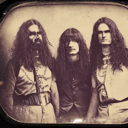 Image similar to 1880s tintype photography of heavy metal band