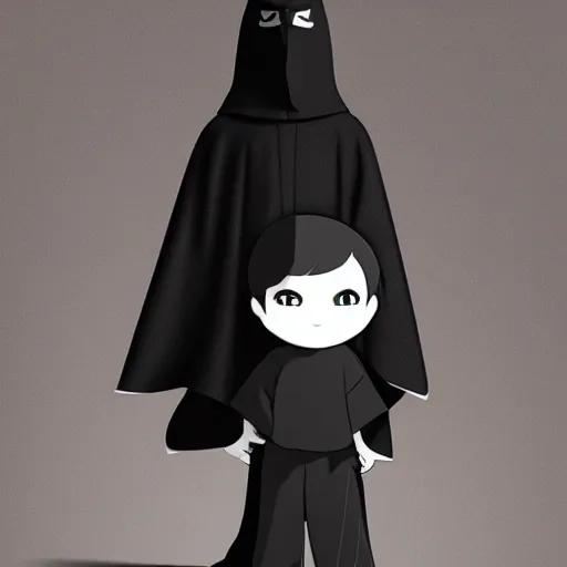 Prompt: mazoku, yokai boy, boy wearing vantablack cloak, vantablack cape