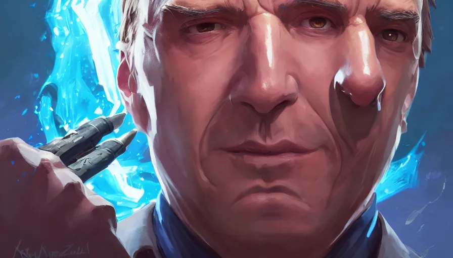 Prompt: portrait of saul goodman alone as a secret agent, league of legends champion splash art, in - frame, photorealistic facial features, right side composition, art by pete mohrbacher and guweiz and ilya kuvshinov, highly detailed, intricate, sharp focus, unreal engine 5, 4 k uhd