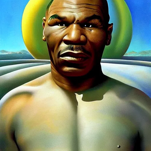 Image similar to surreal painting of mike tyson in martian palace, by Vladimir Kush