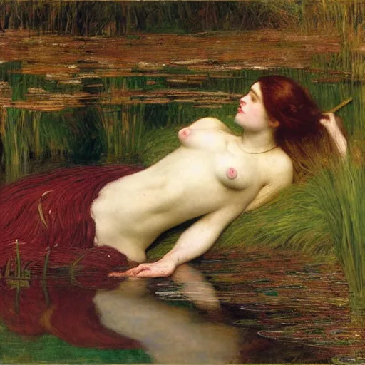 Image similar to ophelia under water amongst the reeds, john william waterhouse, rosetti and monet, william holman hunt, 8 k