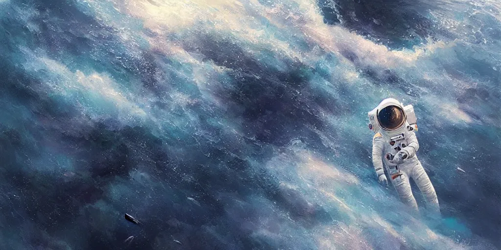 Image similar to an astronaut lost in the ocean,digital art,detailed,ultra realistic,art by greg rutkowski