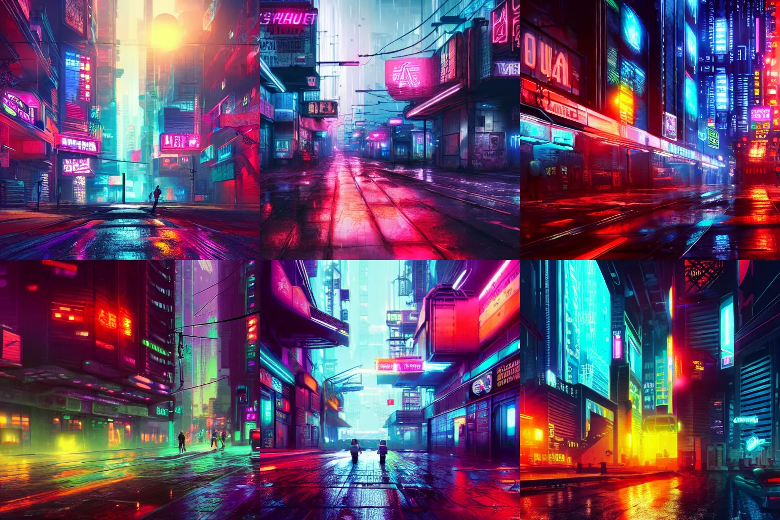 The neon-lit streets of a cyberpunk anime night city with this