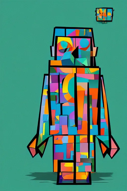 Image similar to cubist moai statue cutout digital illustration cartoon colorful beeple