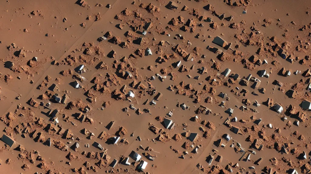 Prompt: high quality photograph of a suburban neighborhood on mars with lots of houses