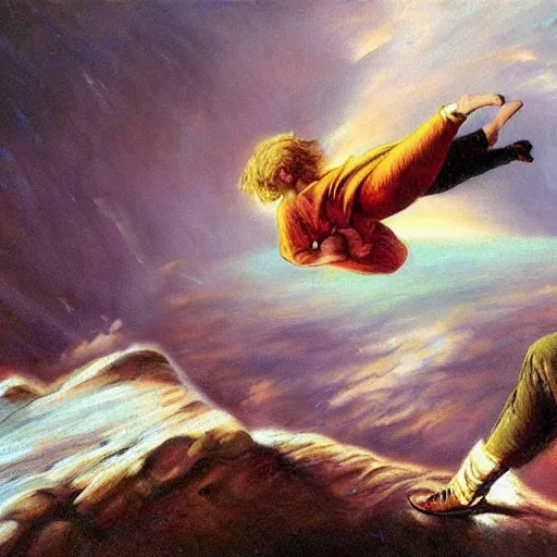 Image similar to falling off the edge of the earth, romanticism artwork