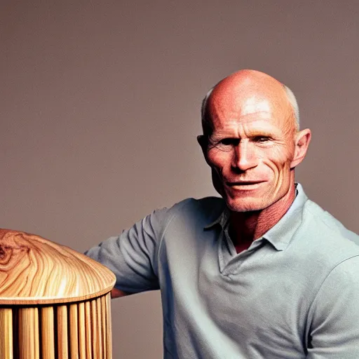 Prompt: Woodturning art representing Ed Harris, studio lighting, F 1.4 Kodak Portra